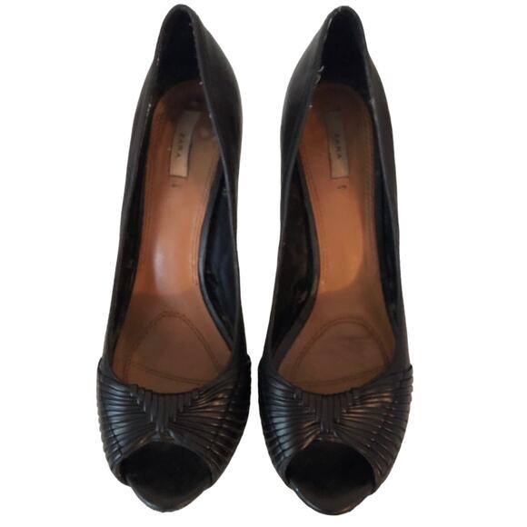 Zara Black Peep Toe Pumps Size EUR 39 / US 9 - Picture 2 of 8